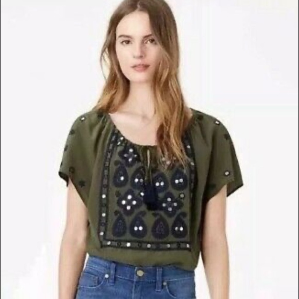 Tory Burch Camille Woven Embroidered Boho Top